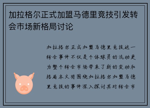 加拉格尔正式加盟马德里竞技引发转会市场新格局讨论